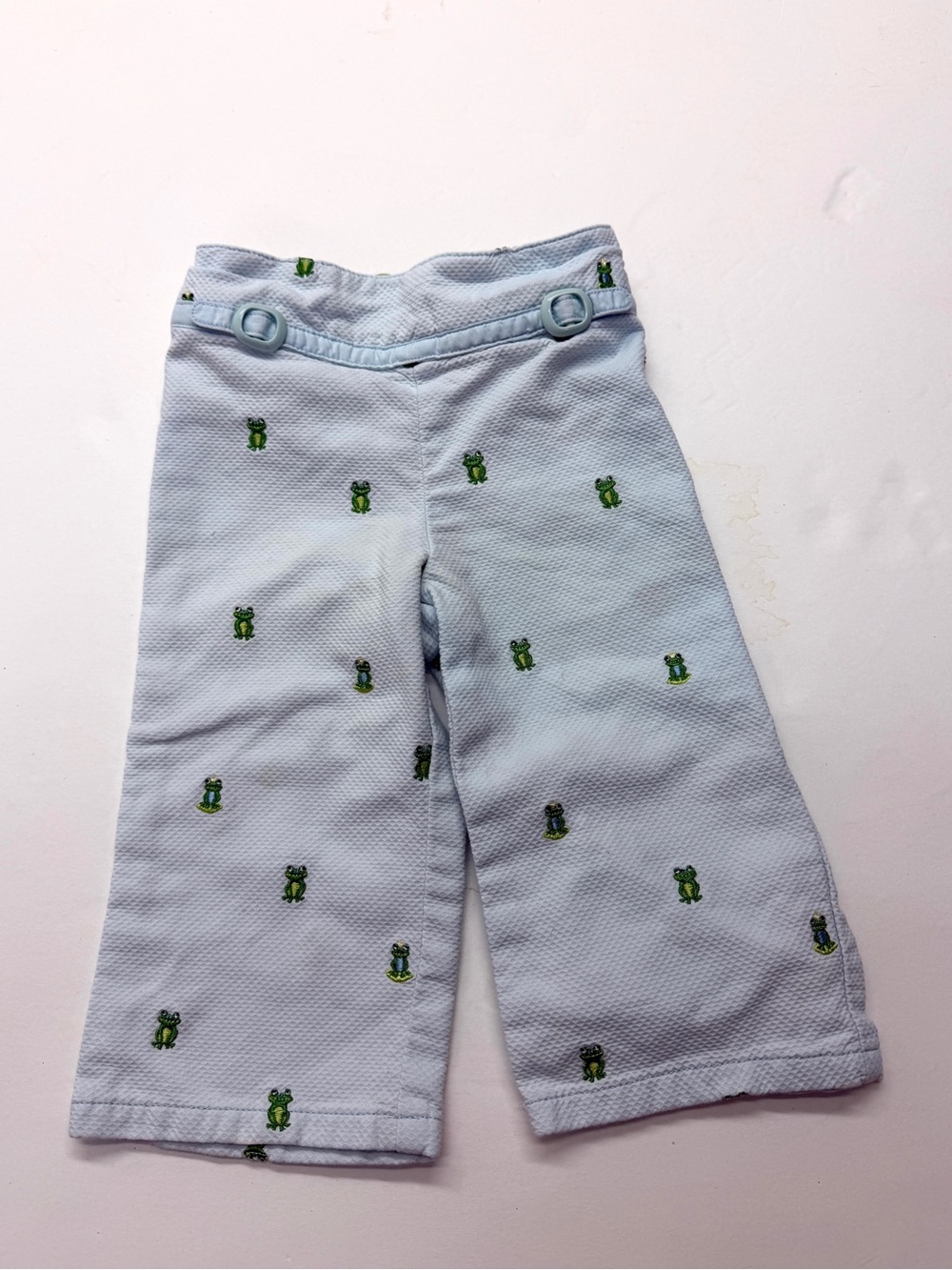 Vintage 2004 Gymboree Blue Pique Pants with Green Frog Embroidery Cotton